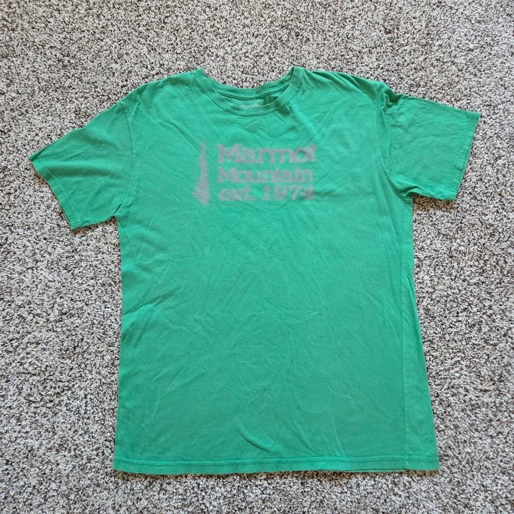 Marmot 100% Organic Cotton Graphic T-Shirt Men's Lg Green Mountain 1974 Logo - Picture 2 of 7